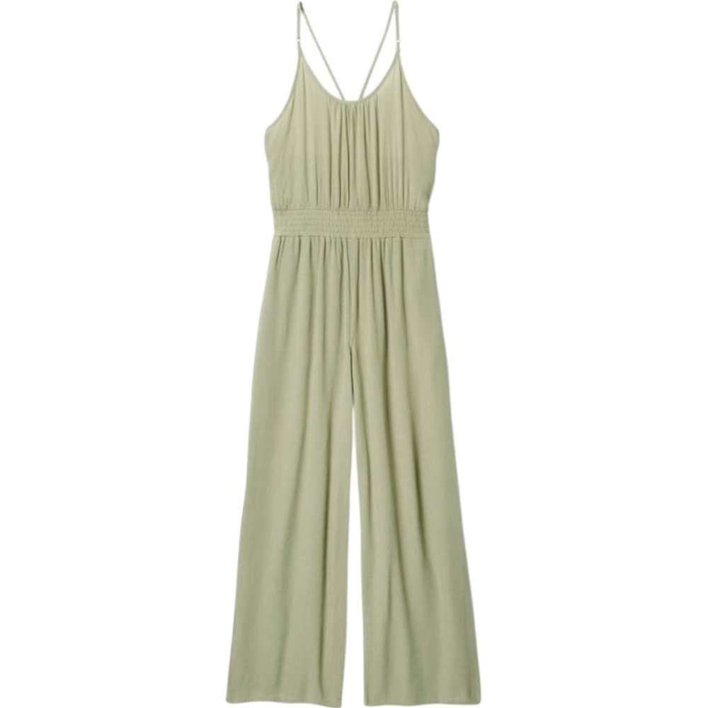Flattering Prana Sage Green Wide-Leg Spaghetti Strap Jumpsuit